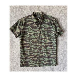 Warrior Men Tiger Stripe Camo Short Sleeve Button Down Super Stretch Shirt L